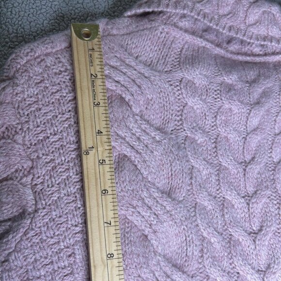 Aran Woollen Mills Sweater Womens Large Pink Merino Cable Knit Cardigan Ireland - Picture 12 of 13